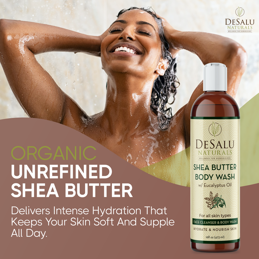 Desalu Naturals Shea Butter Body Wash with Eucalyptus Oil.