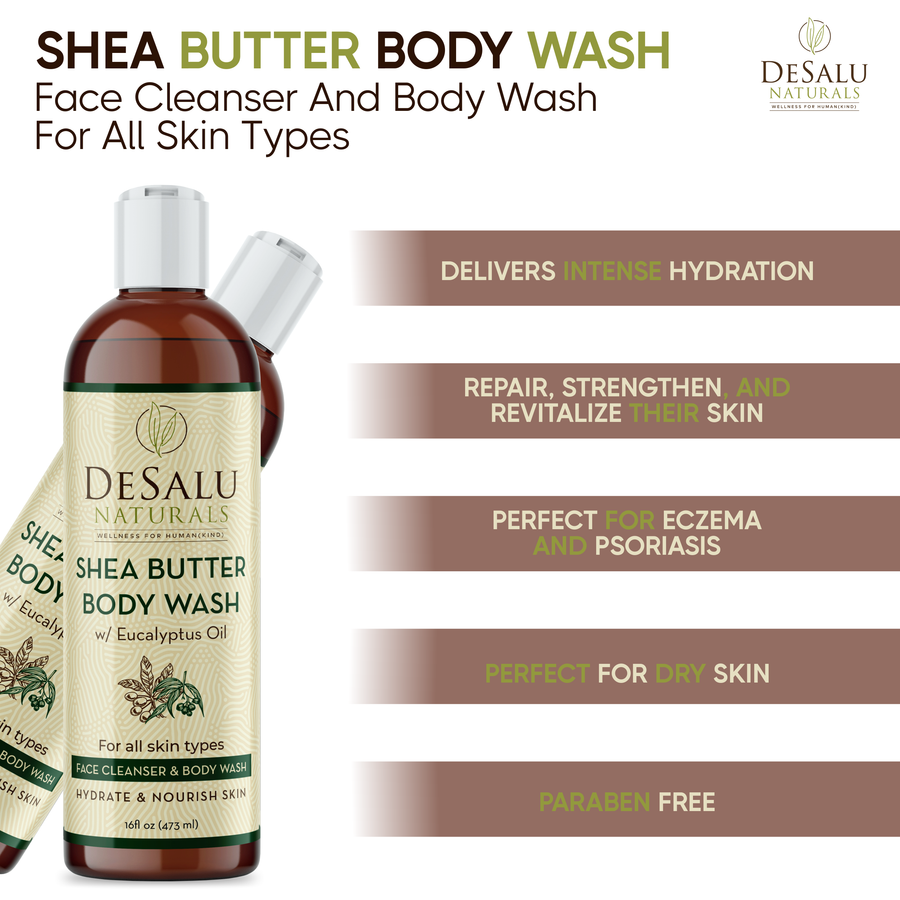 Desalu Naturals Shea Butter Body Wash with Eucalyptus Oil.