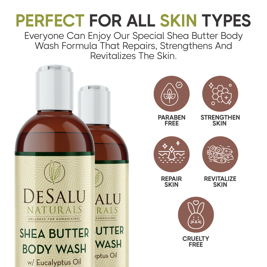 Desalu Naturals Shea Butter Body Wash with Eucalyptus Oil.